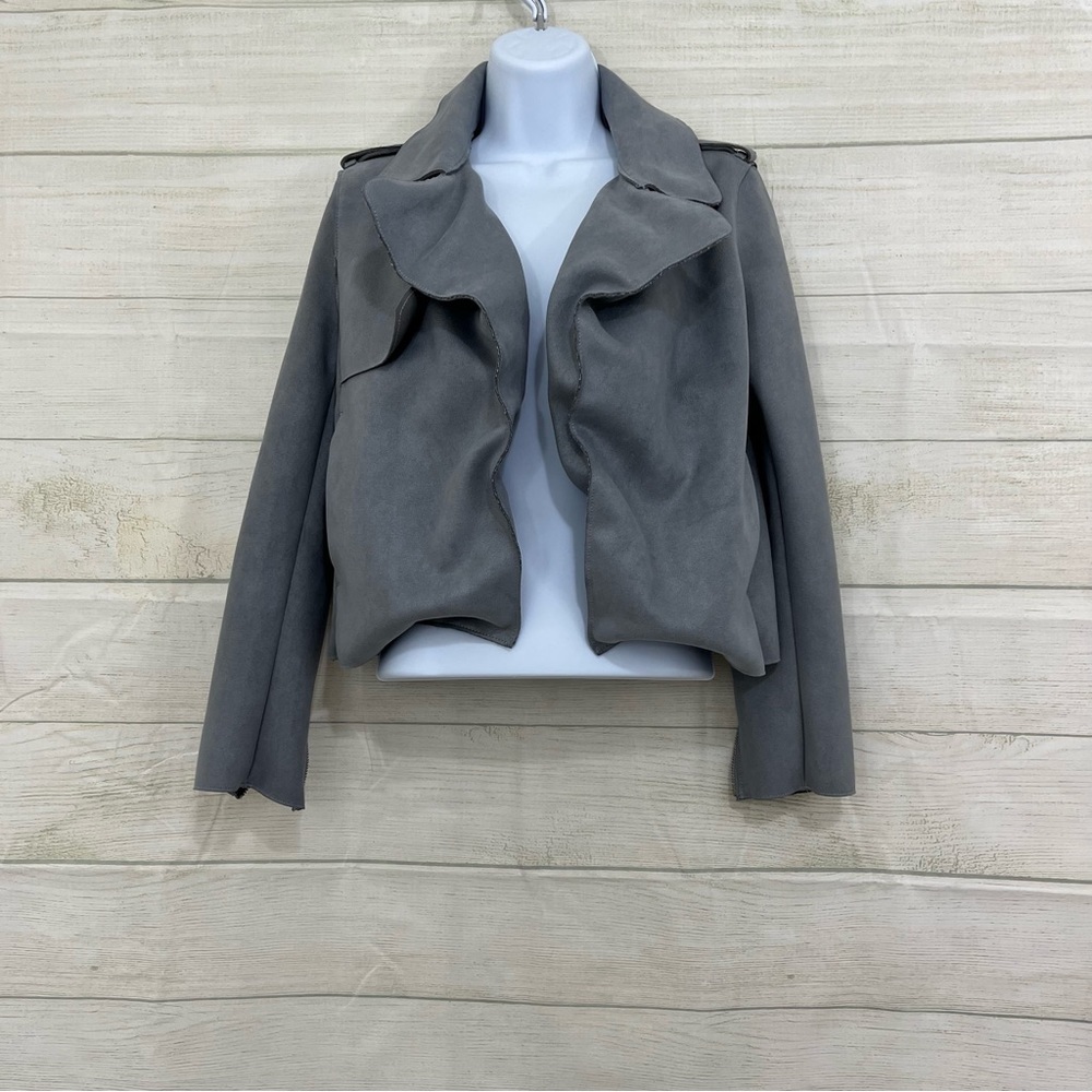 H&M Gray Faux Suede Open Crop Long Sleeve Jacket